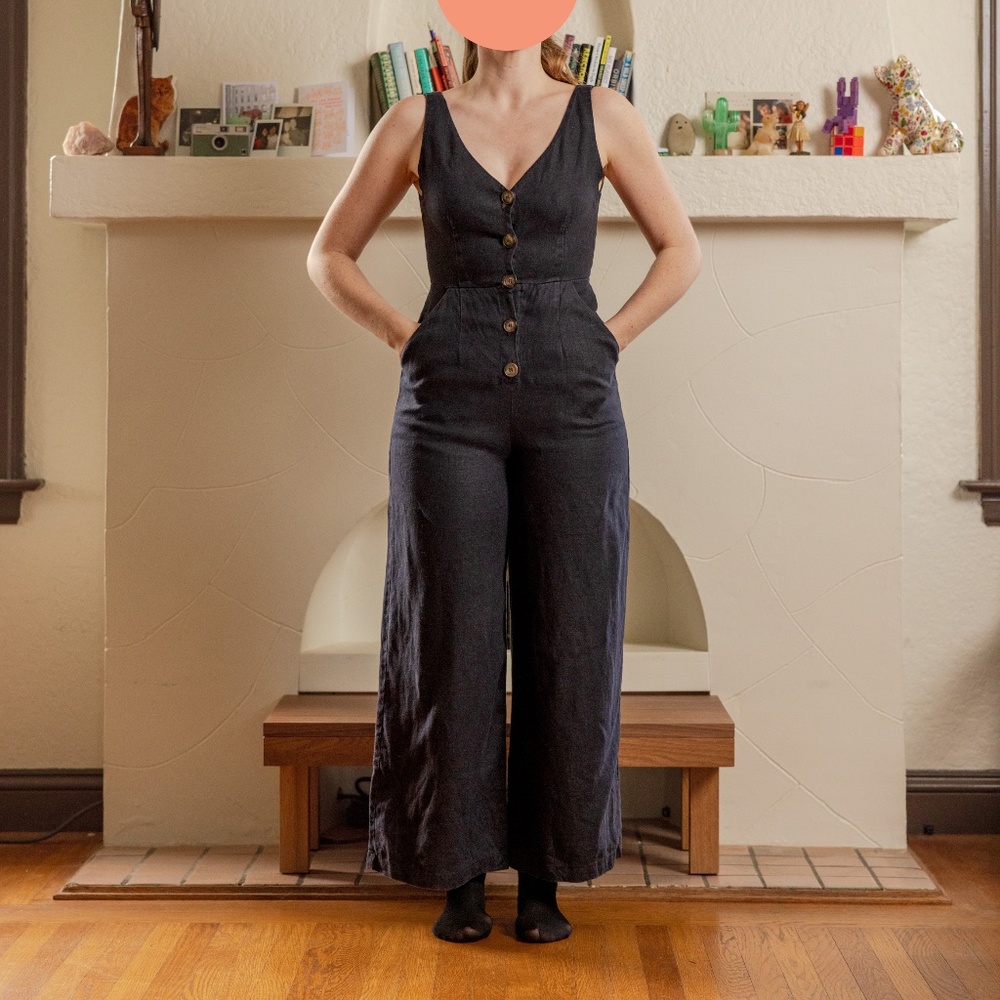 Reformation Jump Suit Black Womens 100% Linen Size Small
